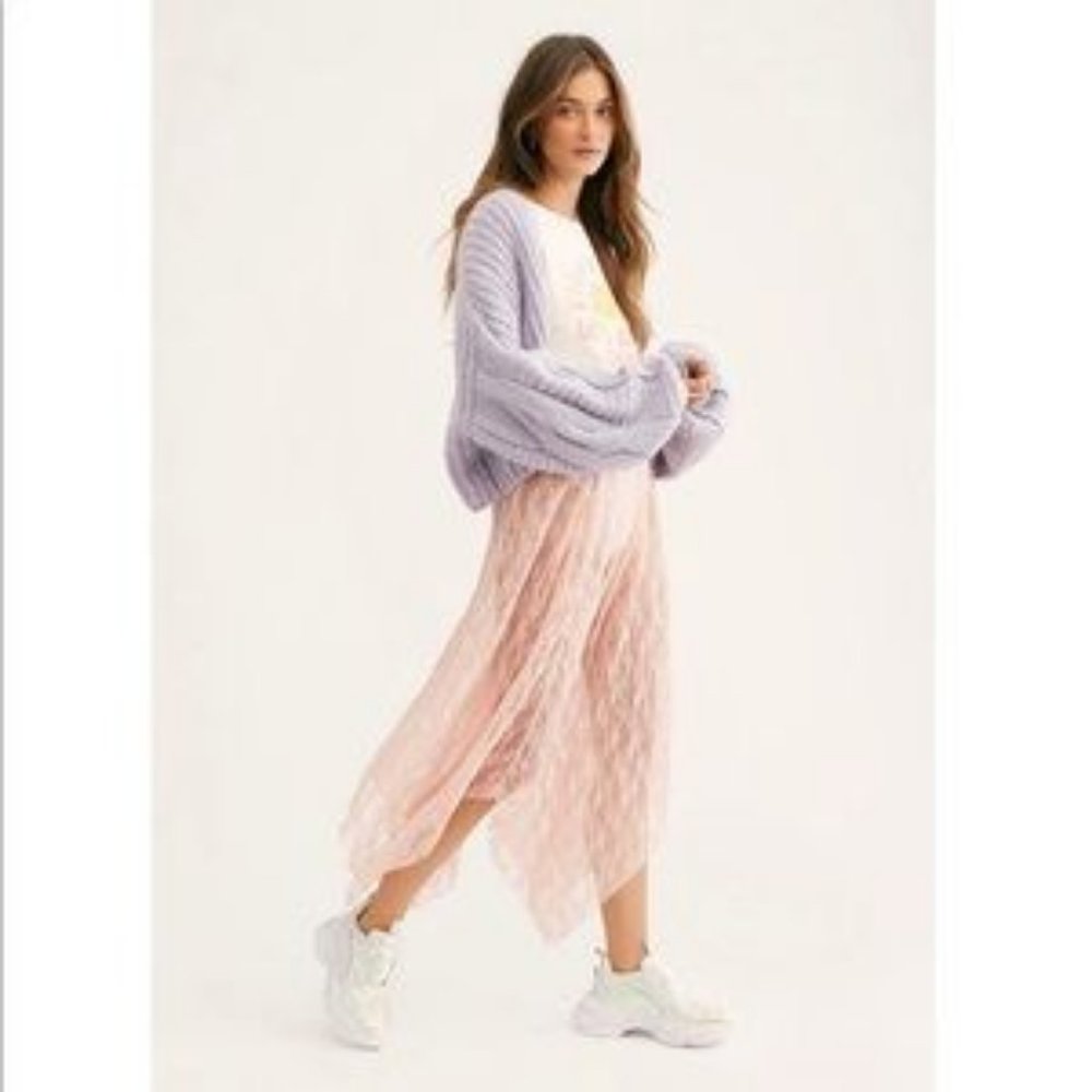 Nwot free people lace half slip SKIRT sheer pink XS